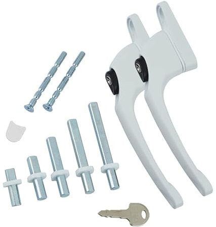 FixRello Universal Inline uPVC Window Handle – Lockable, Ambidextrous, Multi-Spindle – White with Black Button (2 Pack)