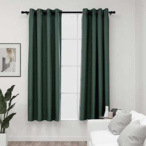 FENLAX Verdunkelungsvorhänge Ösen Leinenoptik 2 STK. Grün 140x175 cm Wohnzimmer Gardinen Vorhänge Büro Schlafzimmer Vorhang Modern Gardinen Verdunkelnd Schlafzimmer Gardinen Privatsphäre Schützen