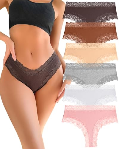 FINETOO Culottes Femme Coton Dentelle Slip Brésilien Femme Sous-vêtements Sexy Respirantes Pantys Hipster Lot de 6, XL