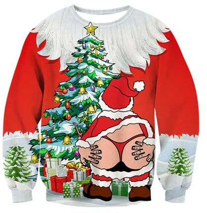 RAISEVERN Noël Sweatshirts Homme Ugly Manches Longues Drôle Divertidas Père Noël Sweat Arbre de Noël Horteras Personalizadas, M