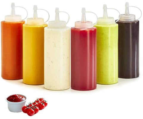 YRsorn Squeeze Flasche - 6 Stück Quetschflasche 250ml, 8oz Plastikflaschen zum Befüllen Mit Kappen für Ketchup, Senf, Mayo, Heiße Soßen, Olivenöl, Saucenflasche für Home & Restaurant