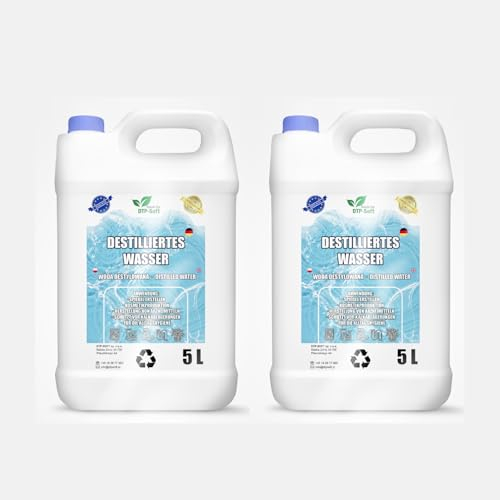 10 Liter destilliertes Wasser 100% reines | Demineralisiertes Wasser 2x5L - destilliertes Wasser geeignet für Bügeleisen, Luftbefeuchter, Batterien und vieles mehr