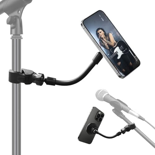 JCTRIWAY Mic Stand Phone Holder for Magsafe, Flexible Phone Holder for Mic Stand, 8 inches Gooseneck Mic Stand Phone Mount, Mic Stand Phone Clip for iPhone, Samsung and Any Smartphone