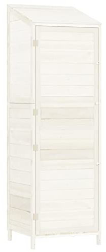 Gecheer Abri de Jardin en Bois Sapin Massif - Grand Espace de Rangement - Blanc - 55 x 52 x 174,5 cm