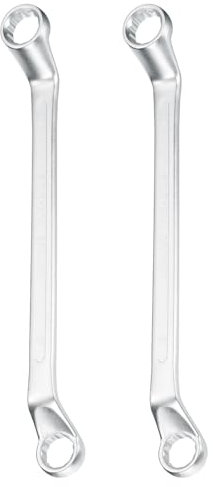 sourcing map 2pcs Offset Extra Long Box End Wrench 16 x 17 mm Metric 12 Point 75 Degree Offset Double End Box Ratcheting Wrench CR-V Polished Long Spanner Tools