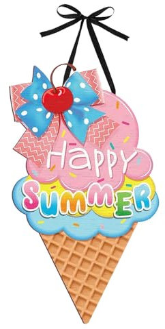 Cartello di benvenuto estivo, Happy Summer in legno, a forma di ghiaccio, portatile, elegante, per la casa, per la decorazione di interni ed esterni