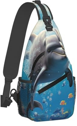 QVUEagriSJ Schultertasche für Herren und Damen, Umhängetasche, Rucksack, niedliche Eule mit Blumen, Umhängetasche, Brusttasche für Reisen, Sport, Niedlicher Delphin, Einheitsgröße, Sling-Rucksäcke
