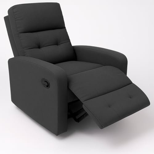 MAKA Poltrona Relax in Tessuto Imbottito con Alzapiedi Manuale, Supporto Braccioli, Ergonomico per Schiena e Collo, Poltrona per Anziani, Poltrona Letto Reclinabile Anti-Ribaltamento (Grigio Scuro)