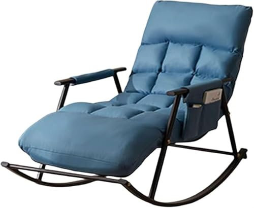 SZITW Schaukelstuhl mit Schaukelfunktion, Loungesessel fürs Wohnzimmer mit Aufbewahrungstasche, Stahlrahmen, Schaukelstuhl mit weicher Polsterung fürs Schlafzimmer (blau)