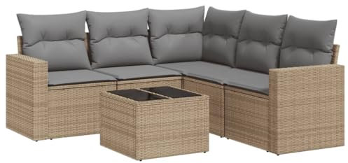 HETFTJN Küchensofa Lounge Sofa Outdoor Mini Couch Balkon Sofa - 6-TLG. Garten-Sofagarnitur mit Kissen Beige Poly Rattan für Garten Balkon Terrasse Speisesaal