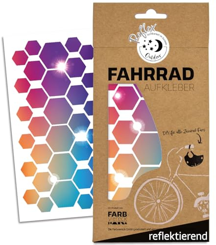 Farbviereck Reflektoren Sticker Set Sechsecke Verschiedene Aufkleber Farben als Fahrradaufkleber - auch für Helm Roller Kinderwaren Reflektor Kinder - Hexagon