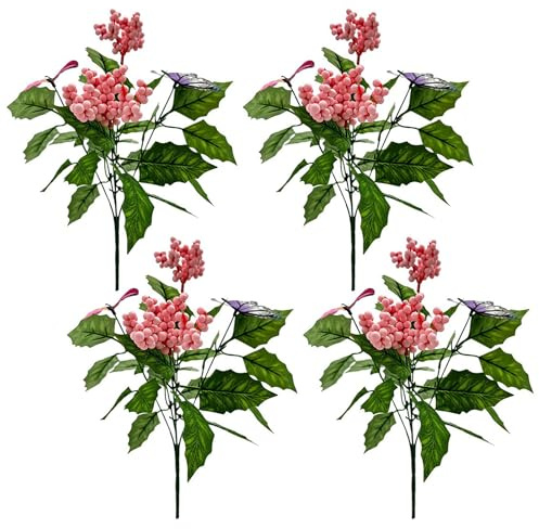 Sempoda 4 Pezzi di Foglie di Agrifoglio Artificiali, Steli di Bacche, Plettri Natalizi, Bacche di Agrifoglio Finte con Foglie Verdi, Bacche Rosse, Steli di Bacche Rosse Artificiali per (A)