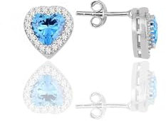 Einzelstück® Herz Ohrstecker mit funkelndem blauem Kristall 925 Sterling Silber I Herz Ohrringe mit Zirkonia Steinen I Silber Damen, Mädchen I L'amour (Hellblau)