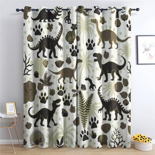 SZLYZM Vorhänge Dinosaurier Kinder, Verdunkelungsvorhang 2er Set - Vorhang Blickdicht Dinosaurier Muster, Thermovorhang für Deko Wohnzimmer Schlafzimmer, Gardinen mit Ösen 175x140 cm (HxB)