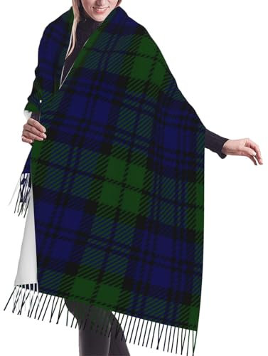 YOFIEN Black Watch Tartan Plaid, Kaschmir-Haptik, Schals, Wickeltücher, Damen, Winterschal mit Fransen, leichte Stola
