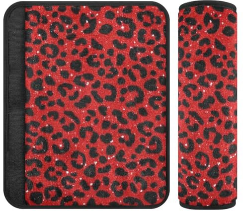 Paquete de 2 correas acolchadas para cinturón de seguridad con estampado de leopardo falso, color rojo, evita que el cinturón de seguridad corte en el cuello, cojín para cinturón de seguridad para