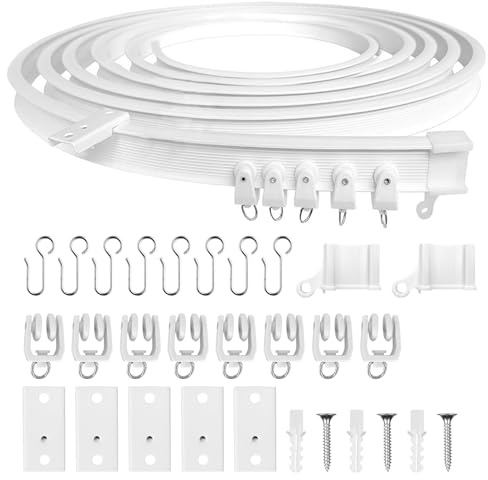 1m Guida per Tende Bianca Flessibile per Curve, con Rotelle Silenziose - Per Finestra Doccia, Divisorio Camper, Privacy e Casa