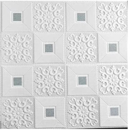 Dalles de Plafond à Coller, Panneaux de revêtement argentés 70 x 70 cm, revêtement PVC léger avec Surface texturée 3D, Dalles de Plafond suspendues décoratives pour Salon/Camping-c