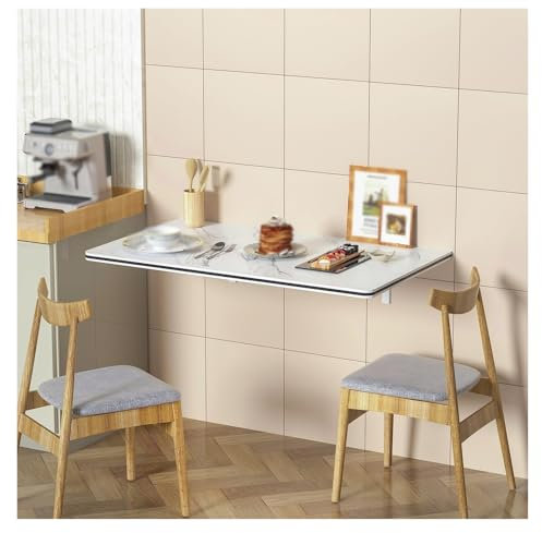 ZHZHXR Plegable Estantería Pared Madera, Mesa Abatible con Estante de Pared, para Espacios Pequeños, Cocina, Lavadero, Hogar, Oficina, Diseño de Mármol Blanco(70x50cm)