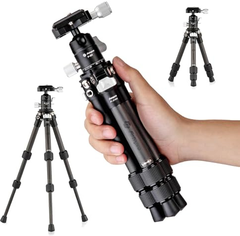 Fotopro Mini trépied léger compact en fibre de carbone avec tête sphérique à 360° plaque QR pour appareil photo reflex numérique caméscope pour voyage pour bureau P-2 Noir