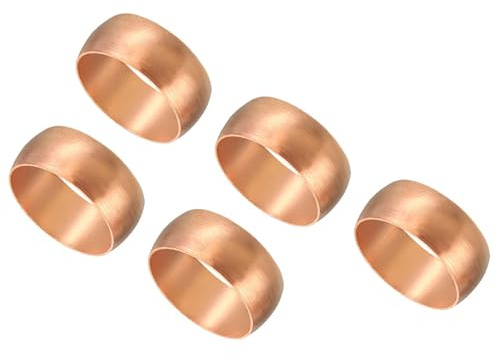 TA-VIGOR 15mm Tube OD Compression Sleeves Ferrules, 5PCS Copper Ferrule Fitting Brass Compression Fittings, Copper Olives Assortment Kit for Oil Water Air Pipe