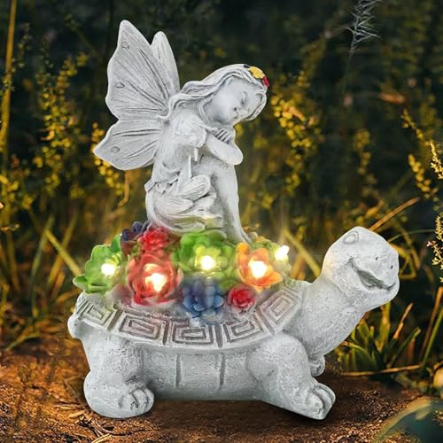 Daguxer Solar Gartenfiguren Schildkröte Gartendeko für Draußen, mit Sukkulenten und Home Balkon Dekoration, Figur Kawaii Geschenke für Frauen/Mama Deko für Zimmer Terrasse