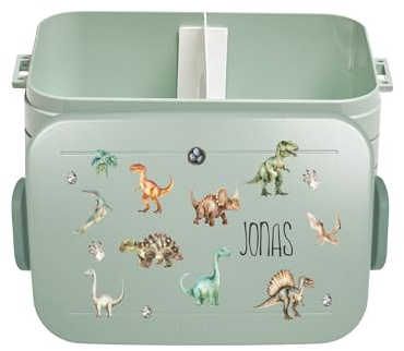 Mepal Lunch Box Take a Break Dino, contenitore per il pranzo con inserto separatore, contenitore per il pranzo con nome, divisore per la stampa colorata dinosauro, grande menta