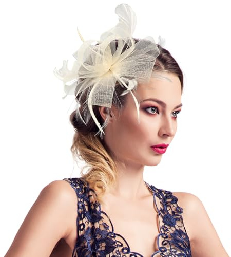 Clip Fascinador de Malla – Elegante Adorno de Red para Mujeres con Clip, Fascinadores para Bodas y Ocasiones Especiales, Accesorio de Cabeza para Mujer (Crema)