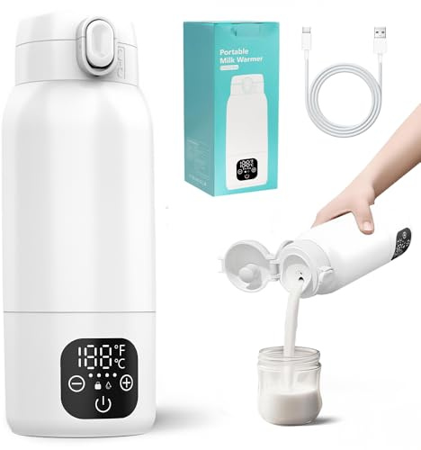 Flaskvärmare baby på språng, 500 ml bärbar babyflaskvärmare med 1 1000 mAh snabb uppvärmning babyflaskor värmare med LCD-display mjölkvärmare baby för bröstmjölk, vatten, 35–70 ℃ justerbar