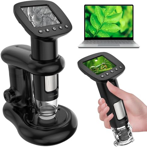 Digitales Mikroskop mit 5,1cm/2-Zoll Bildschirm für Erwachsene-und-Kinder, Münzlupe mit Licht und stabilem Ständer, Hobbyisten-Mikroskop-Lupe, 100-fache Vergrößerung, Sammlertasche, Juwelierlupe