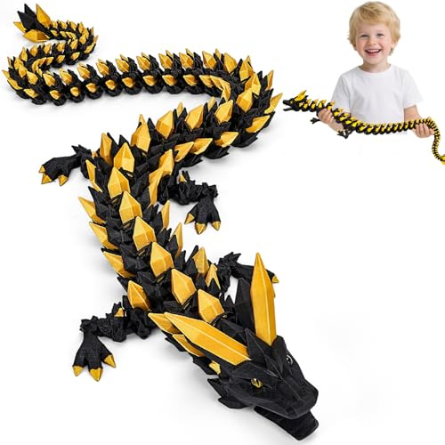 3D Printed Dragon Toys with Eyes - 24 inches Dazzling Gradient Crystal Wyrm, Bendable and Flexible Big Fidget, Articulated Gem Serpent Figure for Home Office Decor, Easter Gifts for Kids