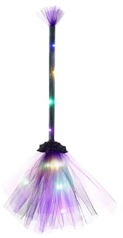 Renchey Escoba De Bruja Halloween | Accesorio de Disfraz de Bruja con Iluminación,Disfraces Decoración Navidad Jardín Puerta Exterior Para Niñas Y Niños Vacaciones