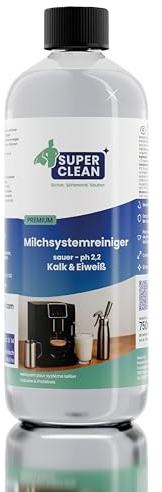 SUPER CLEAN Detergente Sistema Latte Acido 750 ml, Decalcificante e Rimuovi-Proteine per Macchine da Caffè, Montalatte, pH 2,2, Senza Cloro, Inodore