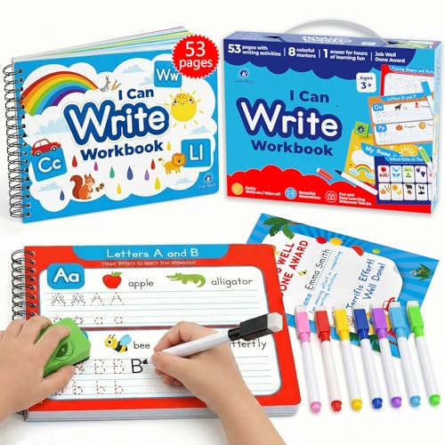 53 PCS Simply Magic I Can Write Tracing Book for Kids Ages 3-5, Dry Erase Letter Tracing Preschool WorkBook, Alphabet ABC Tracing, Toddler Handwriting Practice, Dry Erase Preschool Learning Activities