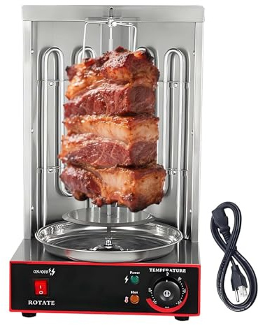 Asador Vertical Para Shawarma, Máquina Con Rotación De 360°, Parrilla De Acero Inoxidable Para Kebab, 2 Filas De Orificios De Disipación De 50-300°C Para Asar Pollo Y Barbacoa(Electric-3000W)