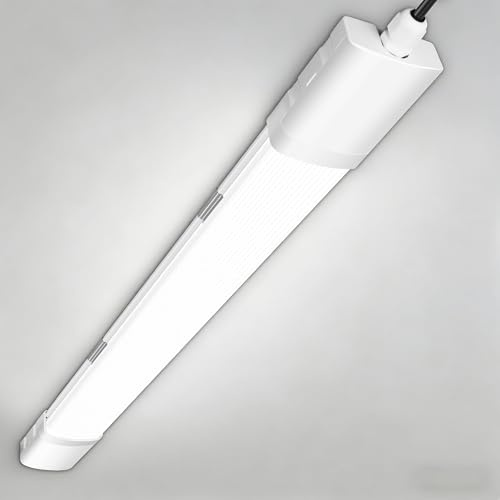 18W LED Feuchtraumleuchte 60cm, Kellerdeckenleuchte, 1980 Lumen, Neutralweiß 4000K LED-Werkstattbeleuchtung, Geeignet für Feuchte Räume, Werkstätten, Keller, Balkone, Küchen, Büros, Garage, Lager