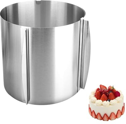 Hiuyavy Cake Ring Adjustable16 to 30 cm, Stable Stainless Steel Baking Ring with Clamping Lever, Mousse Round Mold for Baking Cooking Crumpets Eggs Pastry Desserts (H 20cm, Silver)