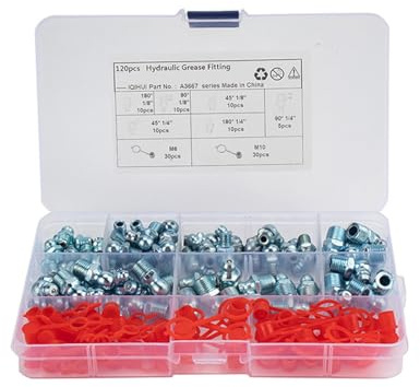 Gettimore Racores hidráulicos métricos de grasa Zerk, 60 piezas con cubiertas, 45°/90°/180°, pezones curvados y rectos de 1/20.3 cm 1/10.2 cm, acero chapado en zinc para automoción, motocicleta