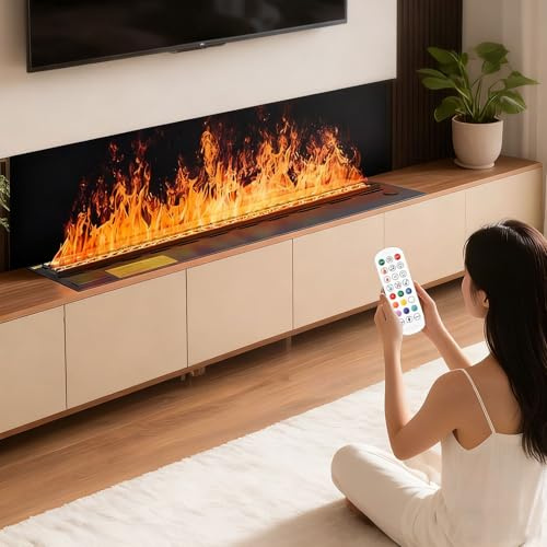 Cheminée à Vapeur d'eau | Foyer électrique Encastré avec Flamme Réaliste | Cheminée électrique intégrée | Effet Flamme 3D | Cheminée avec télécommande [500 mm, Noir] sans Chauffage