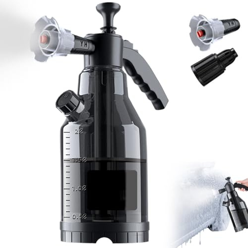 Bemonew Spruzzatore di schiuma per auto, 2 l, pompa a mano per sapone per auto, antivento, con 2 ugelli e valvola di sicurezza, antiscivolo, graduato