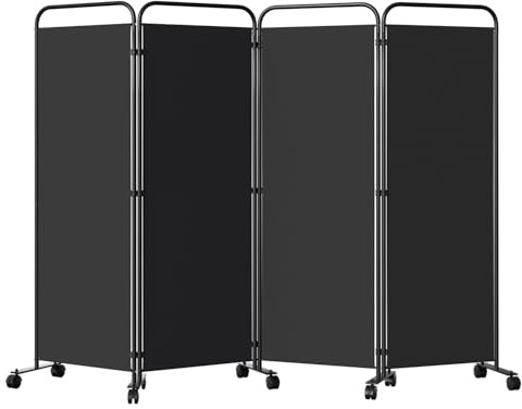 ISOISL Paravent, Raumteiler klappbar auf Rollen 4-teilig 228x181 cm, Wetterfester Paravent für Büro Garten Balkon Terrasse innen(Anthrazit)