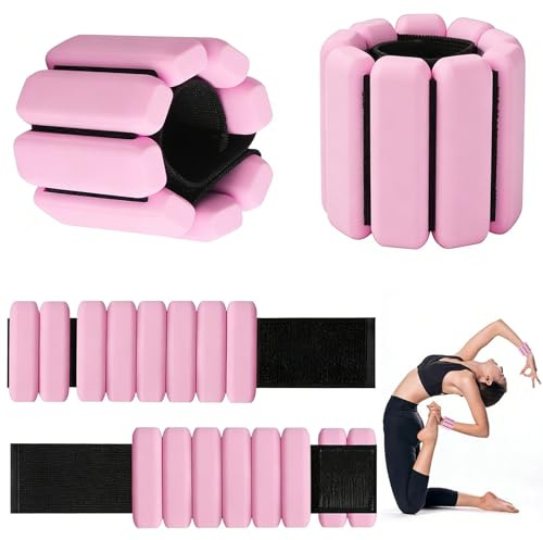 FuYelng 2 stycken justerbara viktmanschetter vardera, 1 lb, bärbara handledsvikter ankelvikter set silikon handled vikter set, för yoga dans pilates cardio aerobics promenader jogging (rosa)