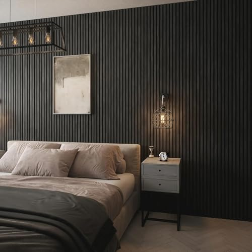 Acoustic Slatted Wall Panels 240 x 60cm – Charcoal Black | Sound Absorbing Wooden Slat Panels for Noise Reduction, Modern Interior Wall & Ceiling Panels for Home, Office & Studio (1 Single Piece)