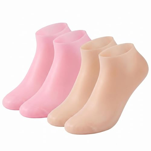 Zhcwl2 par silikonstrumpor fuktgivande, vårdande strumpor för torra fötter, återanvändbara SPA-fotstrumpor för hälvård hudfärger och rosa, upp till storlek 44