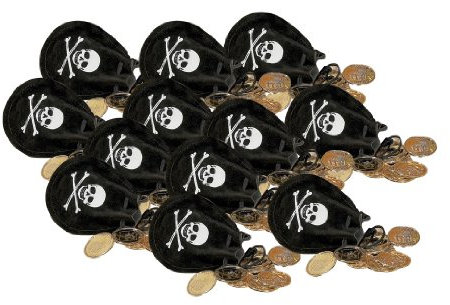 cama24com Piraten-Party Schatzbeutel 3 Stück mit je 12 Goldtaler Goldstücke Goldsäckchen Mitgebsel Gastgeschenke Schatzsuche Palandi®