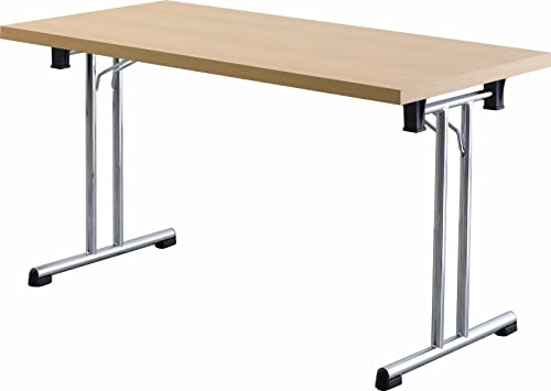 Bümö Klapptisch Buche 160 x 80 cm klappbar & stapelbar, klappbarer Schreibtisch, Klappschreibtisch, Tisch klappbar, Klappbarer Tisch, Klapptisch Holz-Platte, Gestell stabil aus Metall verchromt