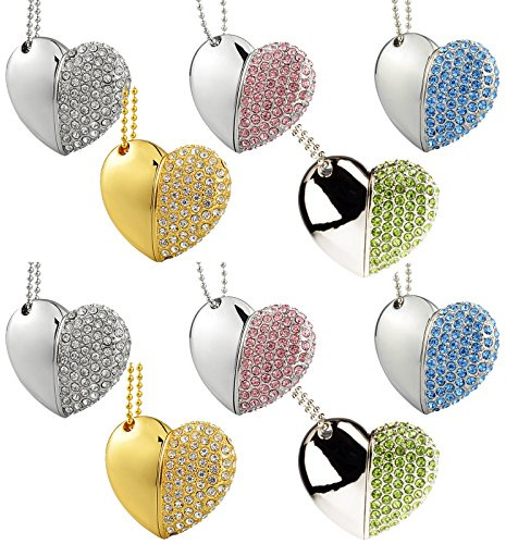 A Plus 10pcs 8GB Mixed Color USB Flash Drives Wholesale Crystal Heart 8G USB Memory Sticks for Wedding