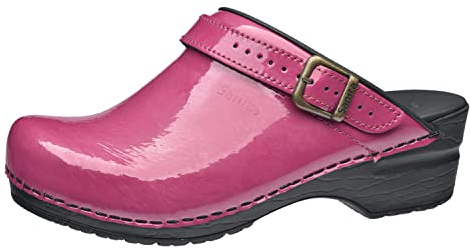 Sanita | Freya Mule Clog | Original Handmade Flexible Leather Clog for Women | Anatomical shaped footbed with soft foam | Heel Strap | Fuchsia | 35 EU