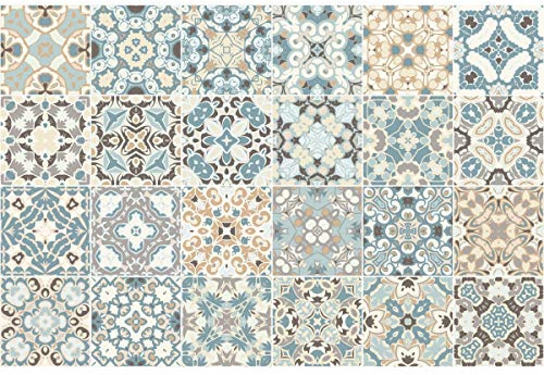 Ambiance Sticker Adhésifs Carrelages Autocollant Ornements Stylé Carreaux de Ciment Carrelage Sticker Mural Salle de Bain et Cuisine | 24 Pièces de 20 x 20 cm