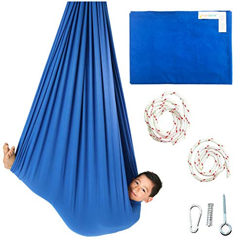 DreamGYM Sensory Swing - X-Large Therapy Swing - 95% Cotton - Blue Compression Swing for Autism, SPD, Anxiety - Hardware Included